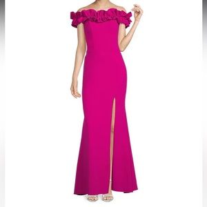 Xscape Off The Shoulder Ruffle Gown